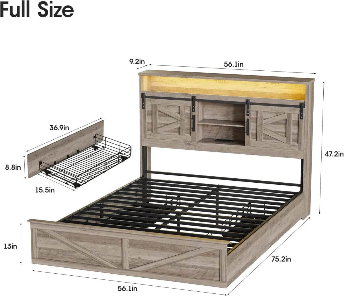 Platform Bed Frame With Storage Drawers LED Lighting Power Strip - Omega Lifestyles