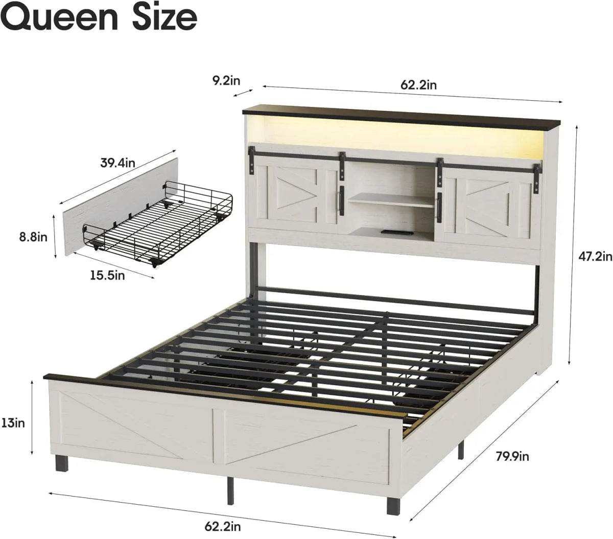 Platform Bed Frame With Storage Drawers LED Lighting Power Strip - Omega Lifestyles