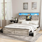 Platform Bed Frame With Storage Drawers LED Lighting Power Strip - Omega Lifestyles