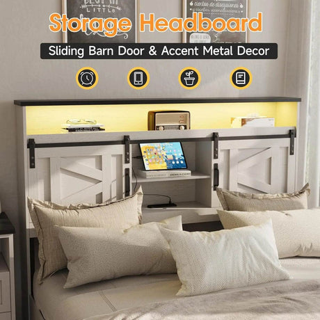 Platform Bed Frame With Storage Drawers LED Lighting Power Strip - Omega Lifestyles