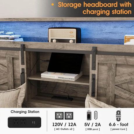 Platform Bed Frame With Storage Drawers LED Lighting Power Strip - Omega Lifestyles