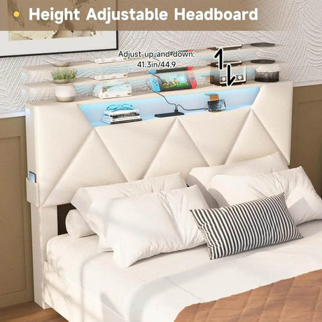Upholstered Bed Frame With Storage Drawers Charging Station - Omega Lifestyles
