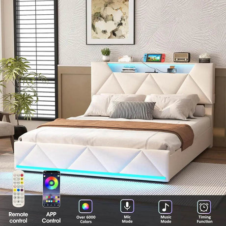 Upholstered Bed Frame With Storage Drawers Charging Station - Omega Lifestyles