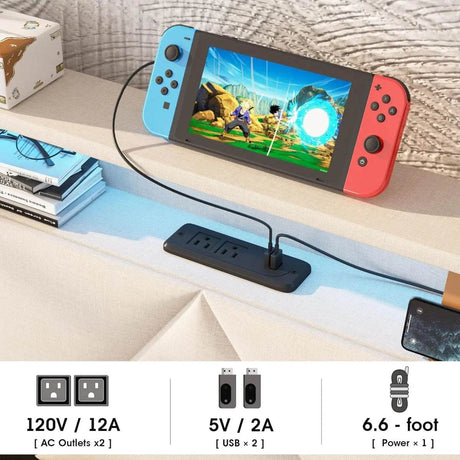 Upholstered Bed Frame With Storage Drawers Charging Station - Omega Lifestyles