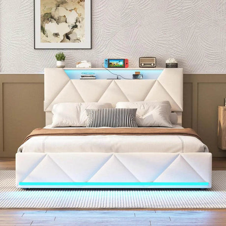 Upholstered Bed Frame With Storage Drawers Charging Station - Omega Lifestyles