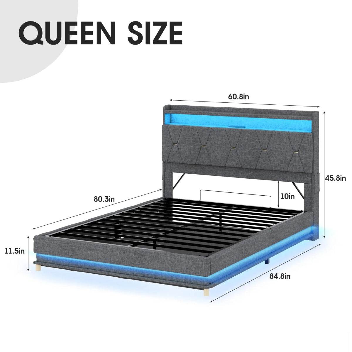 Upholstered Bed Frame With Storage LED Lights USB Ports - Omega Lifestyles