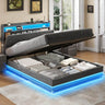 Upholstered Bed Frame With Storage LED Lights USB Ports - Omega Lifestyles