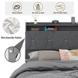Upholstered Bed Frame With Storage LED Lights USB Ports - Omega Lifestyles