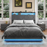 Upholstered Bed Frame With Storage LED Lights USB Ports - Omega Lifestyles