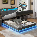 Upholstered Bed Frame With Storage LED Lights USB Ports - Omega Lifestyles