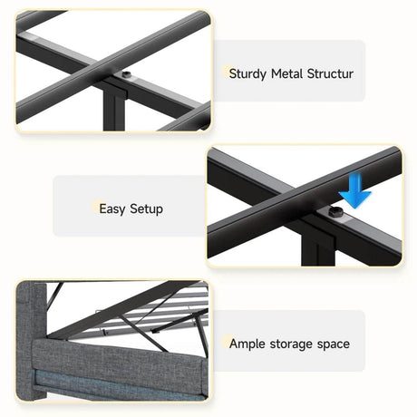 Upholstered Bed Frame With Storage LED Lights USB Ports - Omega Lifestyles