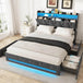 Upholstered Platform Bed Frame With Storage Drawers And LED Light - Omega Lifestyles