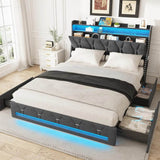 Upholstered Platform Bed Frame With Storage Drawers And LED Light - Omega Lifestyles
