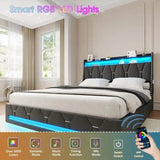 Upholstered Platform Bed Frame With Storage Drawers And LED Light - Omega Lifestyles