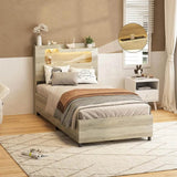 Wooden Platform Bed Frame With Storage Power Outlet LED Light - Omega Lifestyles