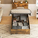 Wooden Platform Bed Frame With Storage Power Outlet LED Light - Omega Lifestyles