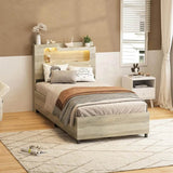 Wooden Platform Bed Frame With Storage Power Outlet LED Light - Omega Lifestyles