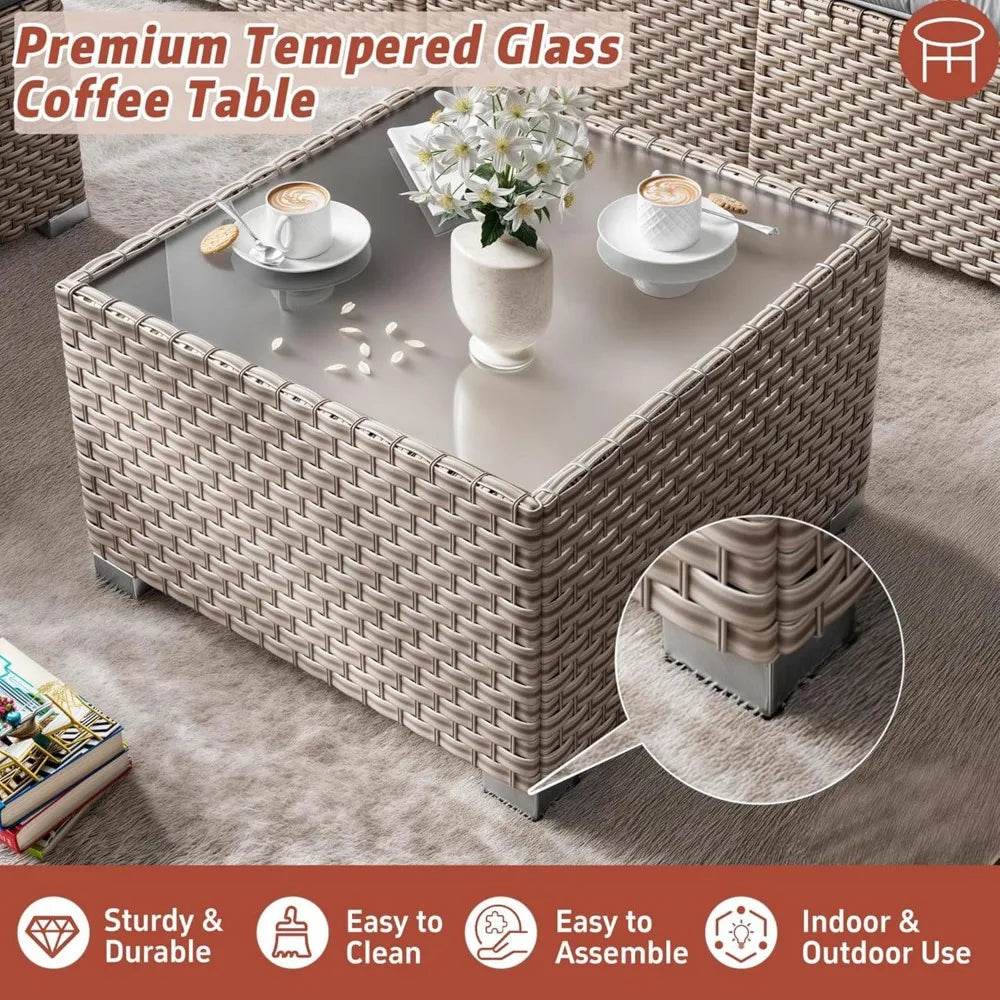 13-Piece Grey Rattan Outdoor Patio Furniture Set - Omega Lifestyles