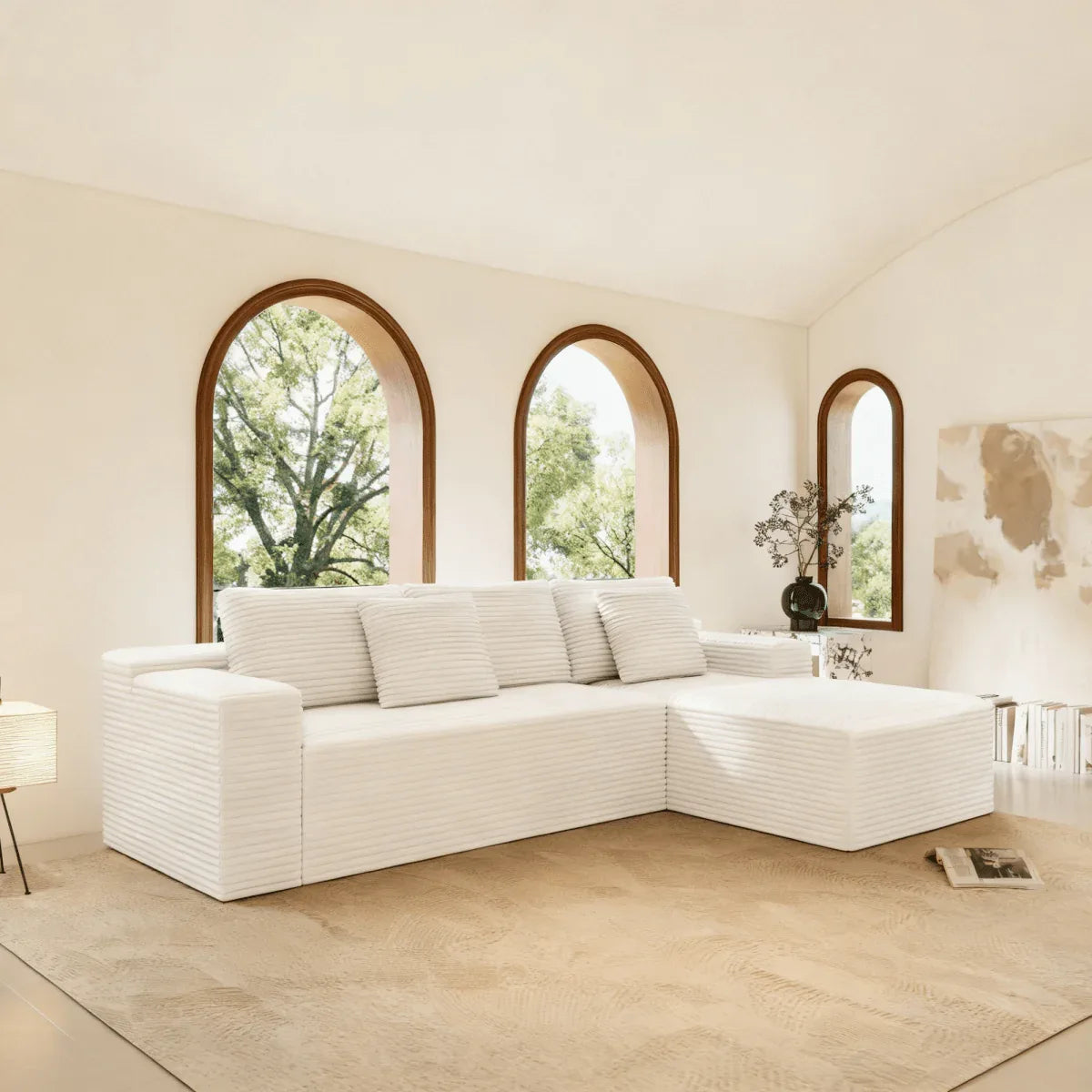 2-Piece Modular Sectional Sofa Plush Corduroy Fabric - Omega Lifestyles