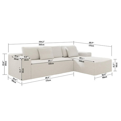 2-Piece Modular Sectional Sofa Plush Corduroy Fabric - Omega Lifestyles