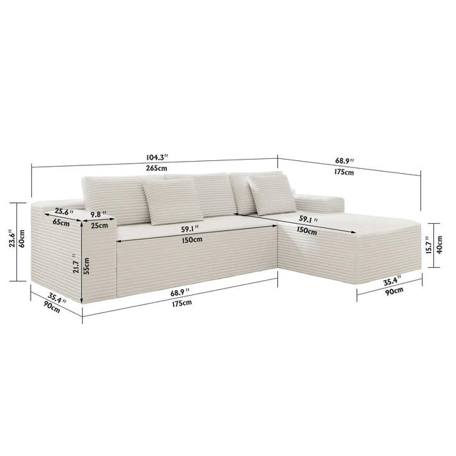 2-Piece Modular Sectional Sofa Plush Corduroy Fabric - Omega Lifestyles