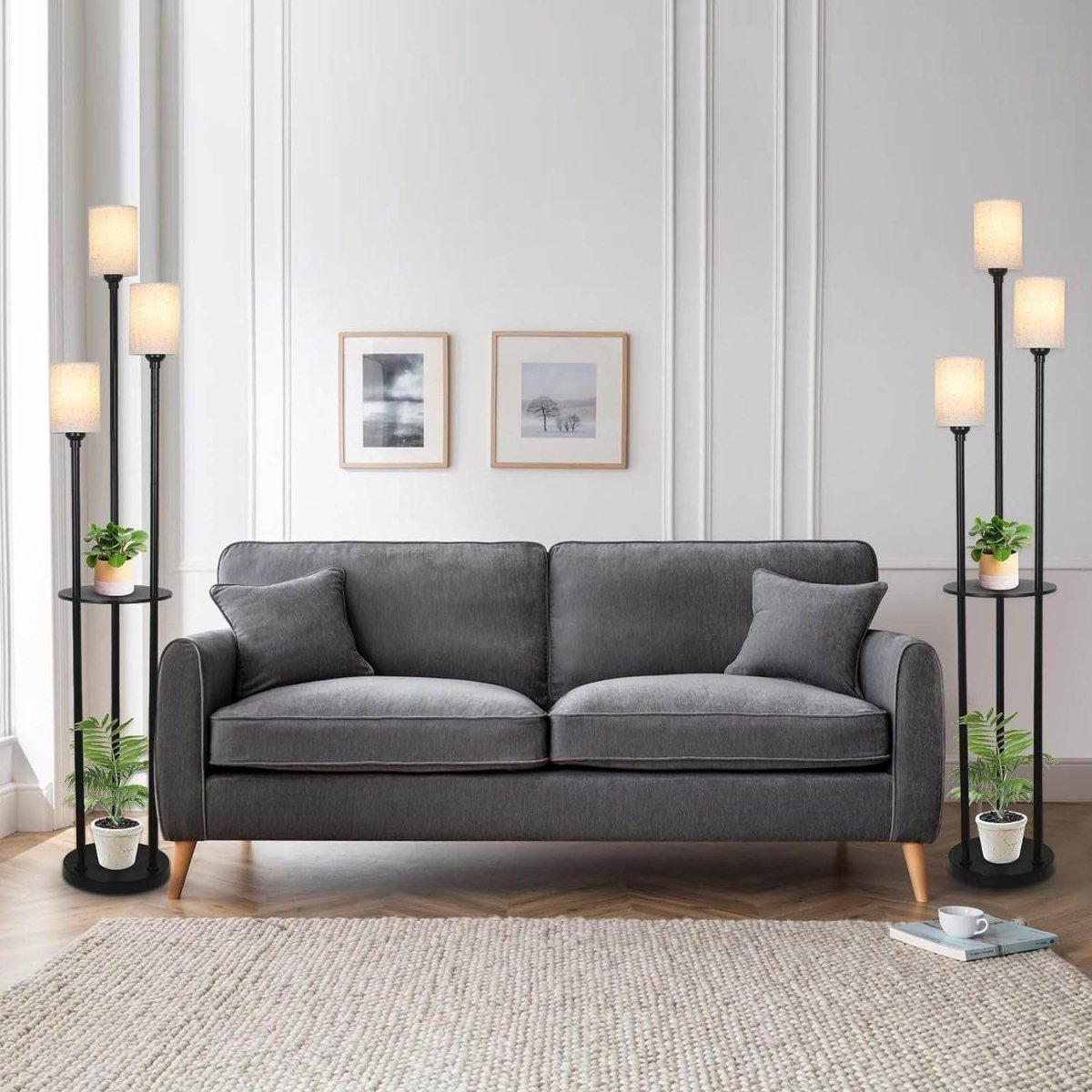 3-Light Industrial Floor Lamp With Shelves and Foot Switch - Sleep Galleria
