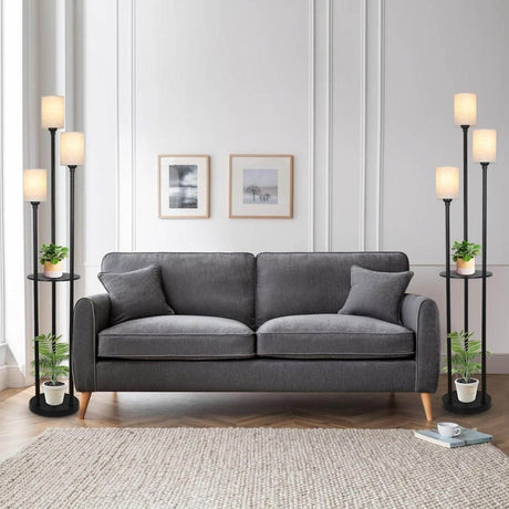 3-Light Industrial Floor Lamp With Shelves and Foot Switch - Sleep Galleria