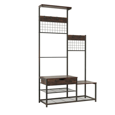 4-In-1 Industrial Entryway Bench Hall Tree With Storage - Omega Lifestyles