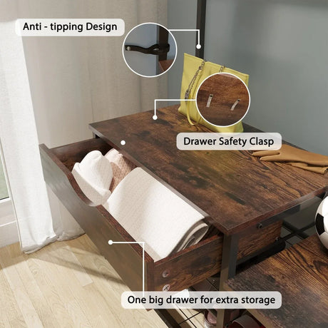 4-In-1 Industrial Entryway Bench Hall Tree With Storage - Omega Lifestyles