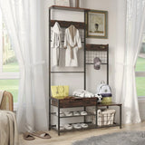 4-In-1 Industrial Entryway Bench Hall Tree With Storage - Omega Lifestyles
