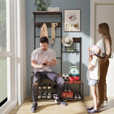4-In-1 Industrial Entryway Bench Hall Tree With Storage - Omega Lifestyles