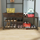 4-In-1 Industrial Entryway Bench Hall Tree With Storage - Omega Lifestyles