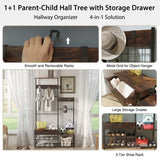 4-In-1 Industrial Entryway Bench Hall Tree With Storage - Omega Lifestyles