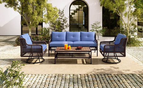 4 - Piece Blue Rattan Wicker Outdoor Patio Furniture Set - Veluna - Omega Lifestyles