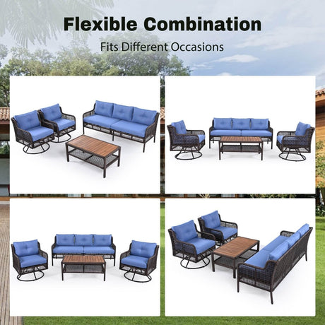 4 - Piece Blue Rattan Wicker Outdoor Patio Furniture Set - Veluna - Omega Lifestyles