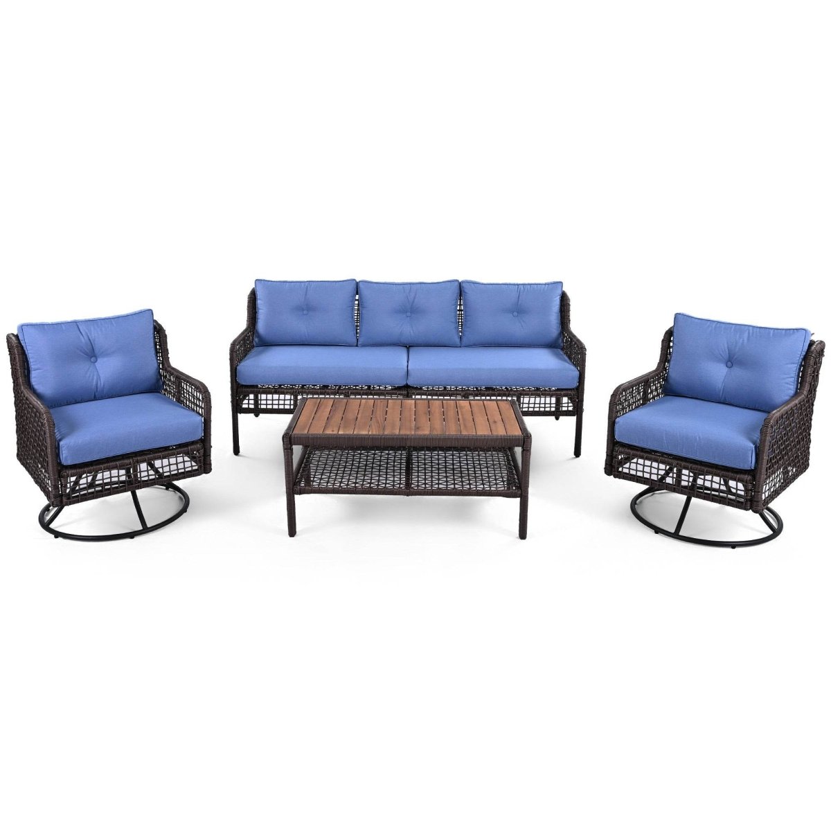 4 - Piece Blue Rattan Wicker Outdoor Patio Furniture Set - Veluna - Omega Lifestyles