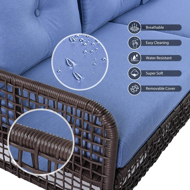 4-Piece Blue Rattan Wicker Outdoor Patio Furniture Set - Omega Lifestyles