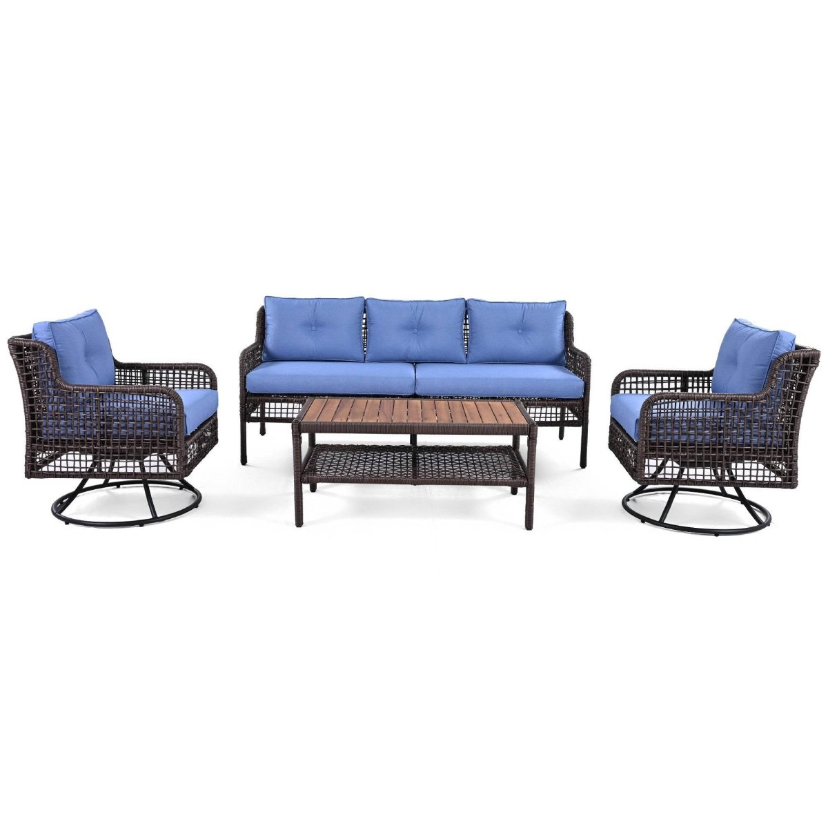 4 - Piece Blue Rattan Wicker Outdoor Patio Furniture Set - Veluna - Omega Lifestyles