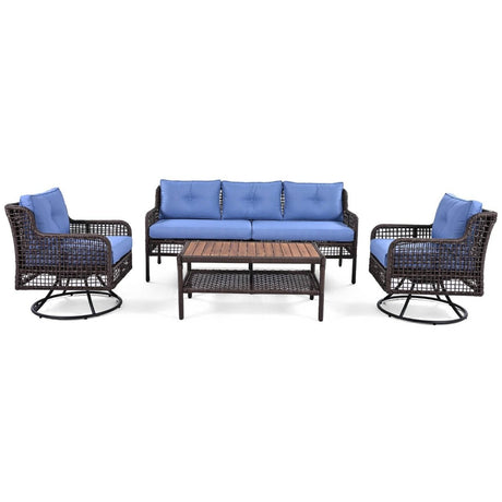 4 - Piece Blue Rattan Wicker Outdoor Patio Furniture Set - Veluna - Omega Lifestyles
