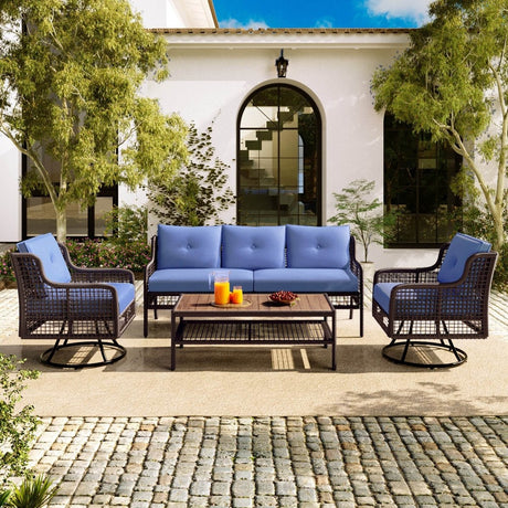 4 - Piece Blue Rattan Wicker Outdoor Patio Furniture Set - Veluna - Omega Lifestyles