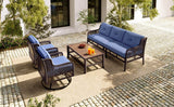 4 - Piece Blue Rattan Wicker Outdoor Patio Furniture Set - Veluna - Omega Lifestyles