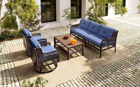 4 - Piece Blue Rattan Wicker Outdoor Patio Furniture Set - Veluna - Omega Lifestyles
