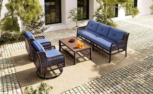 4-Piece Blue Rattan Wicker Outdoor Patio Furniture Set - Omega Lifestyles