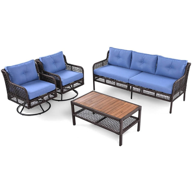 4-Piece Blue Rattan Wicker Outdoor Patio Furniture Set - Omega Lifestyles