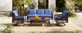 4 - Piece Blue Rattan Wicker Outdoor Patio Furniture Set - Veluna - Omega Lifestyles