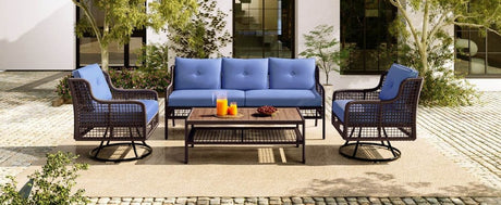4 - Piece Blue Rattan Wicker Outdoor Patio Furniture Set - Veluna - Omega Lifestyles