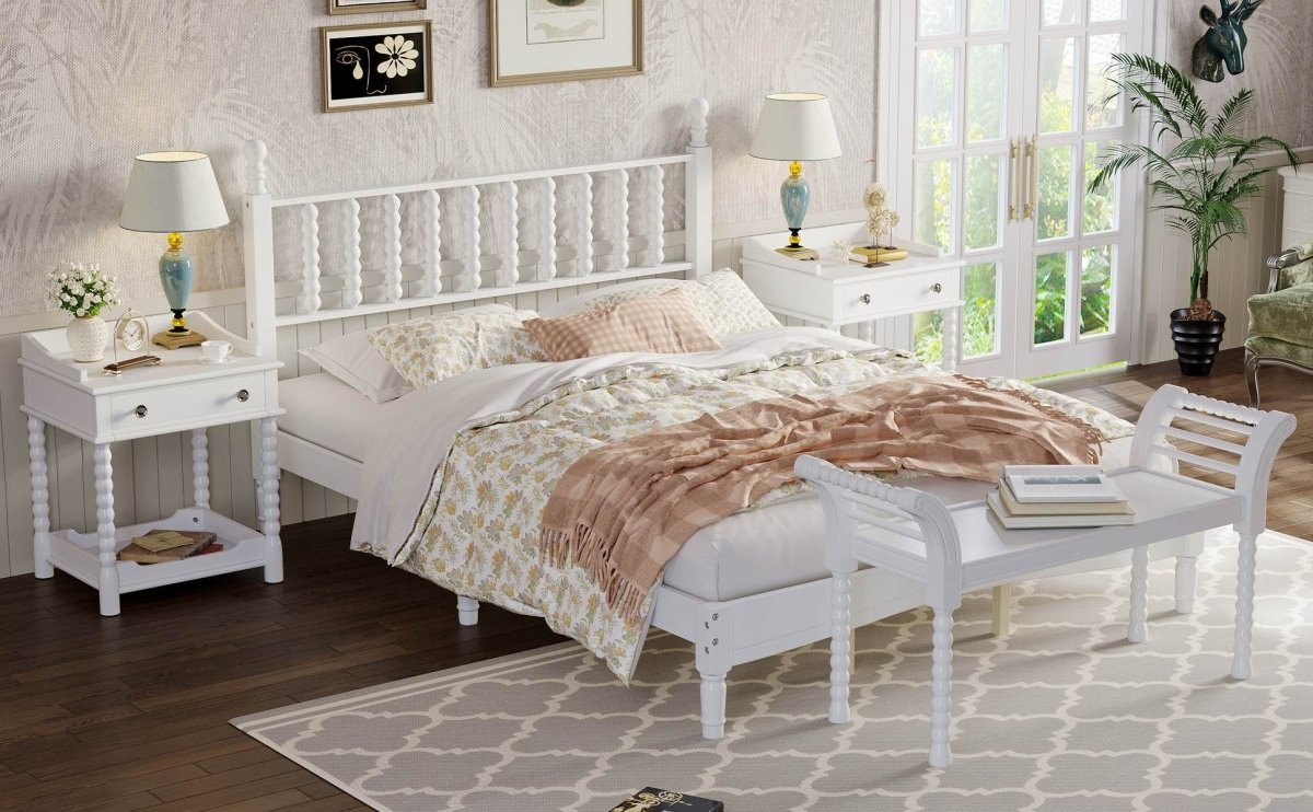 4-Piece Retro Style White Wood Bedroom Set - Omega Lifestyles