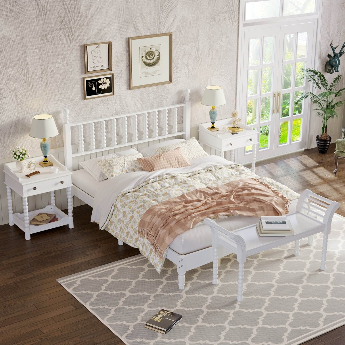 4-Piece Retro Style White Wood Bedroom Set - Omega Lifestyles