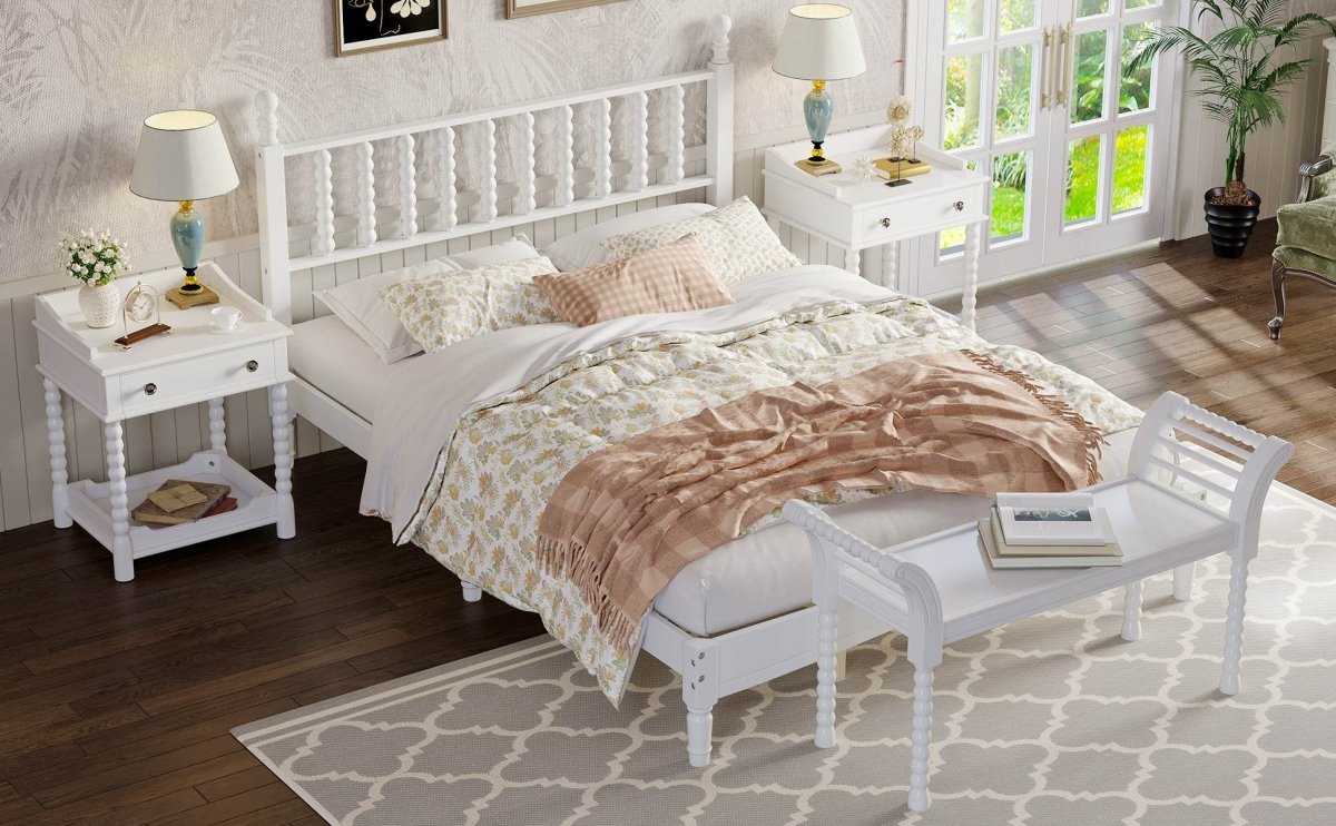 4-Piece Retro Style White Wood Bedroom Set - Omega Lifestyles