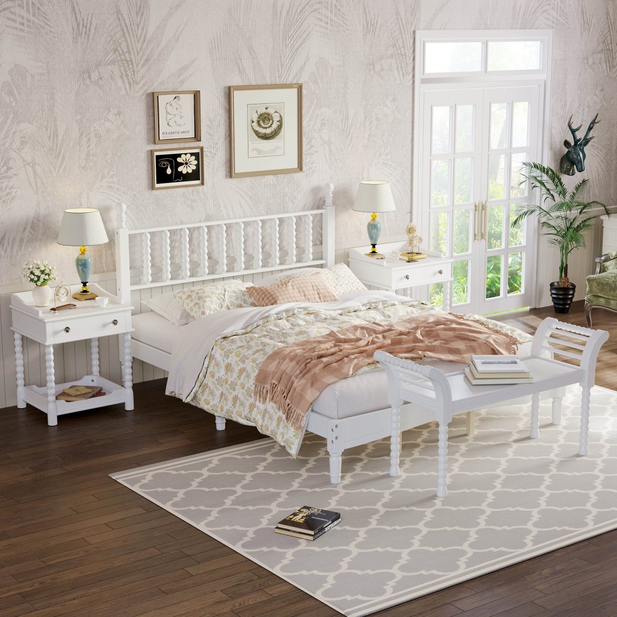 4-Piece Retro Style White Wood Bedroom Set - Omega Lifestyles